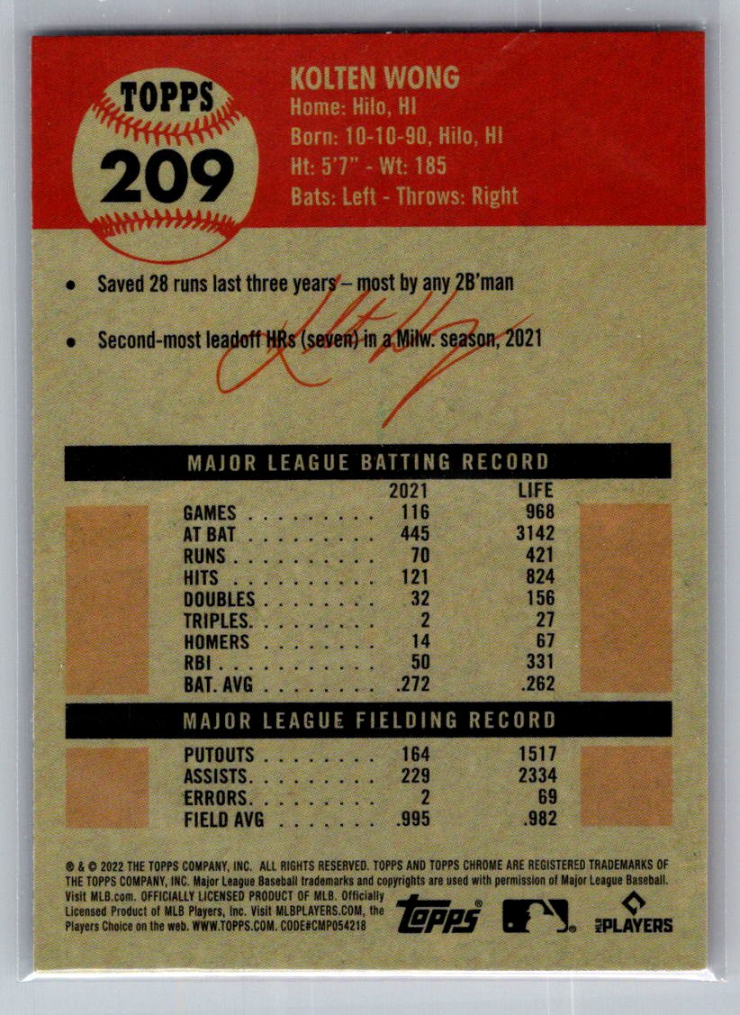 2022 Topps Chrome Platinum Anniversary #209 Kolten Wong