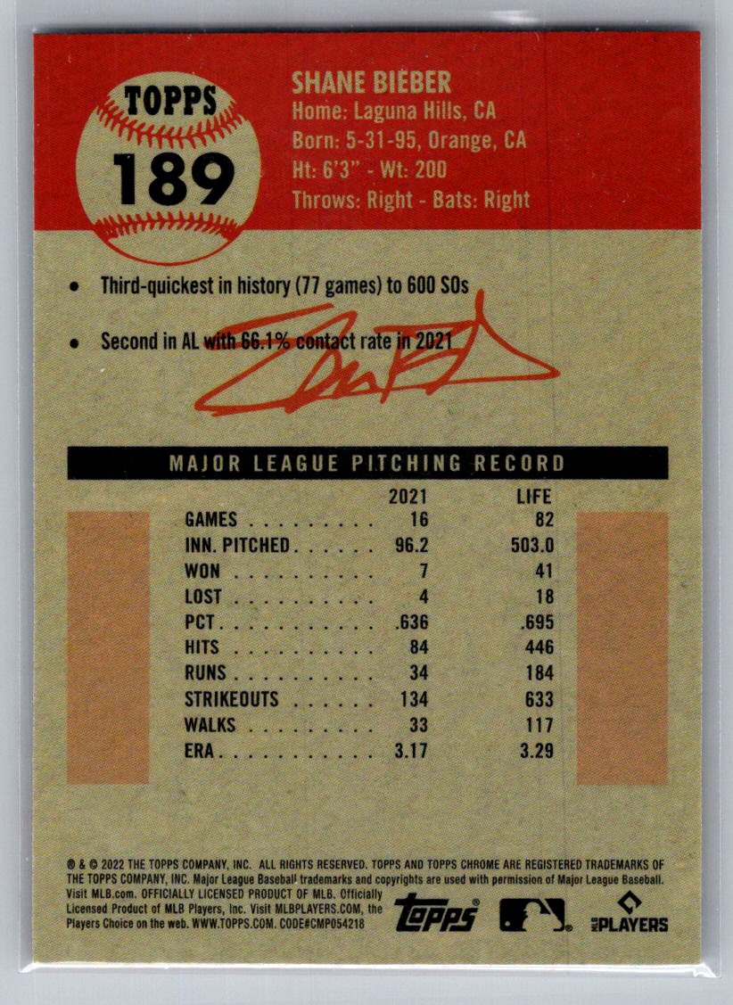 2022 Topps Chrome Platinum Anniversary #189 Shane Bieber