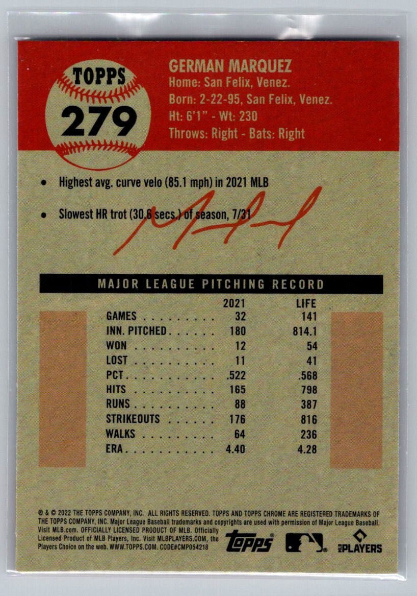 2022 Topps Chrome Platinum Anniversary #279 German Marquez