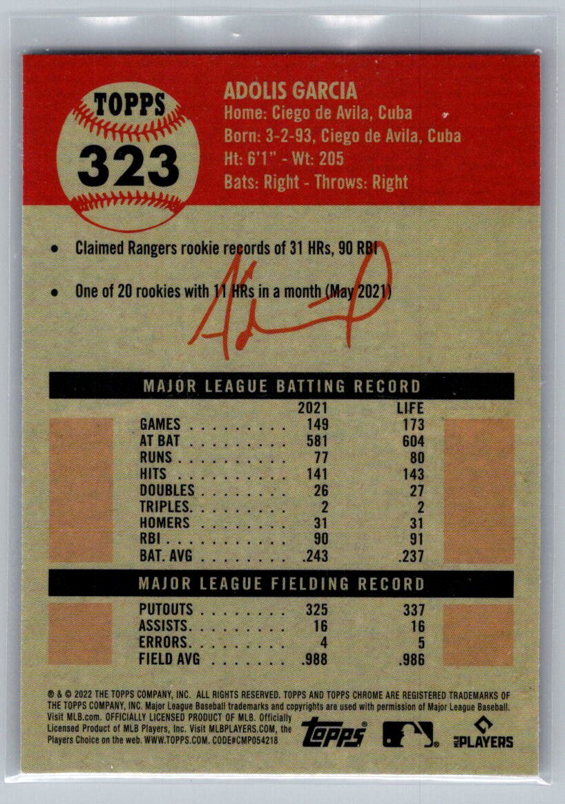 2022 Topps Chrome Platinum Anniversary #323 Adolis Garcia