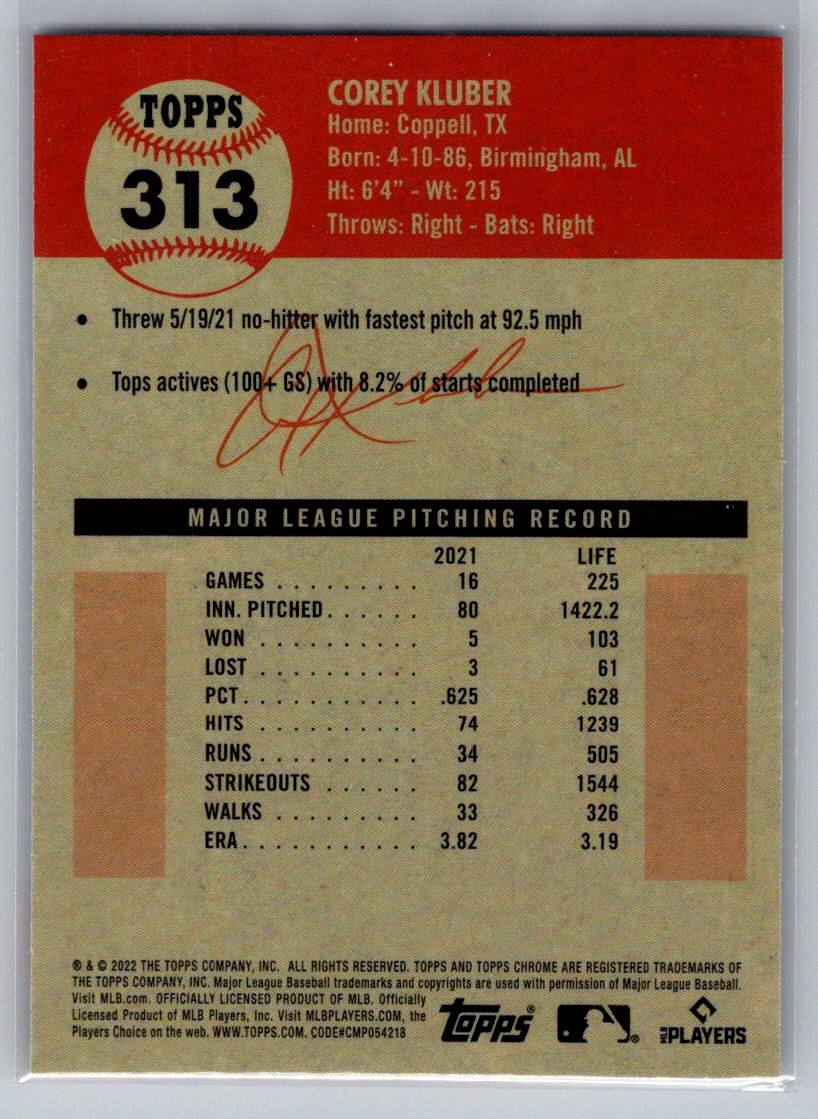 2022 Topps Chrome Platinum Anniversary #313 Corey Kluber