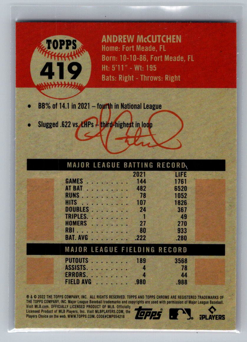 2022 Topps Chrome Platinum Anniversary #419 Andrew McCutchen