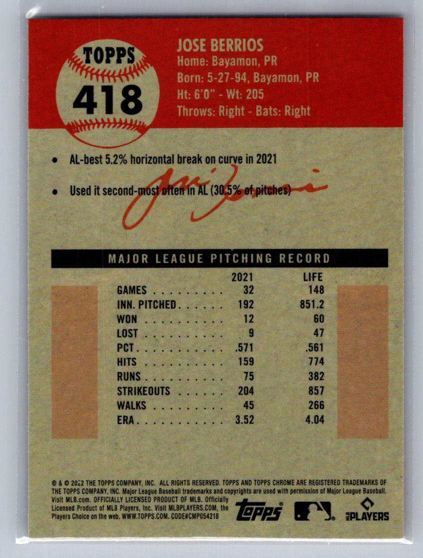 2022 Topps Chrome Platinum Anniversary #418 Jose Berrios