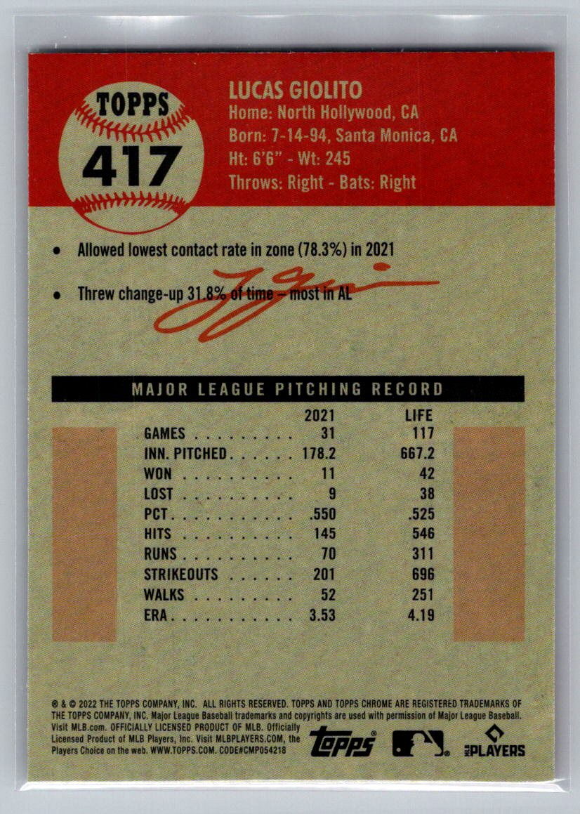 2022 Topps Chrome Platinum Anniversary #417 Lucas Giolito