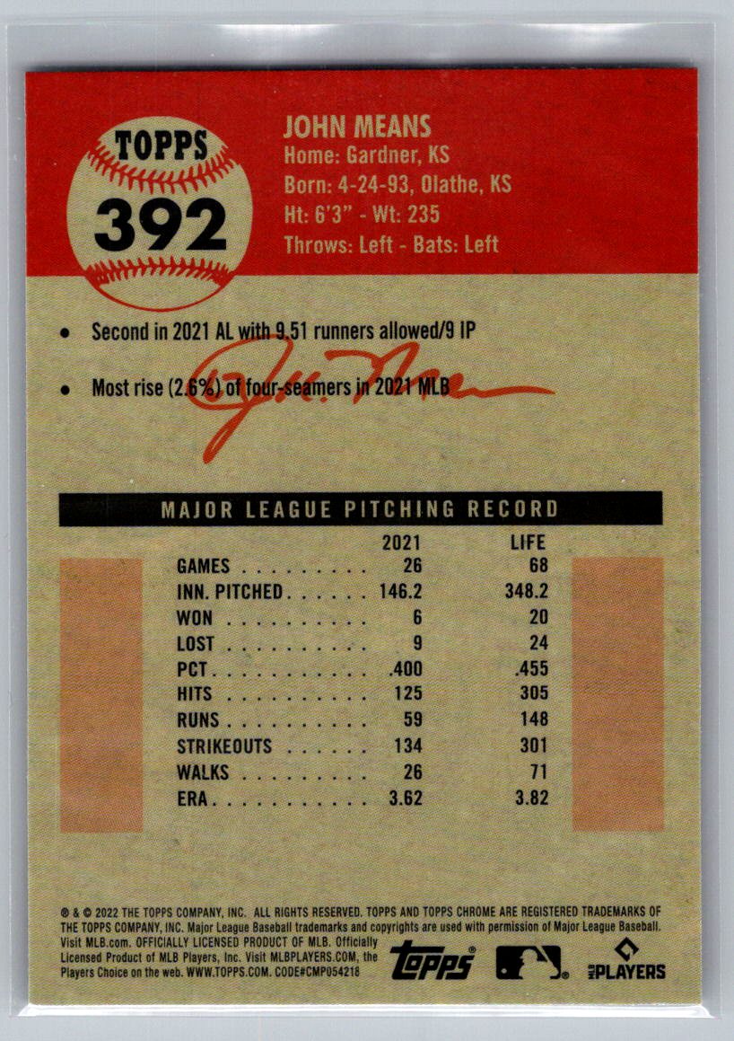 2022 Topps Chrome Platinum Anniversary #392 John Means