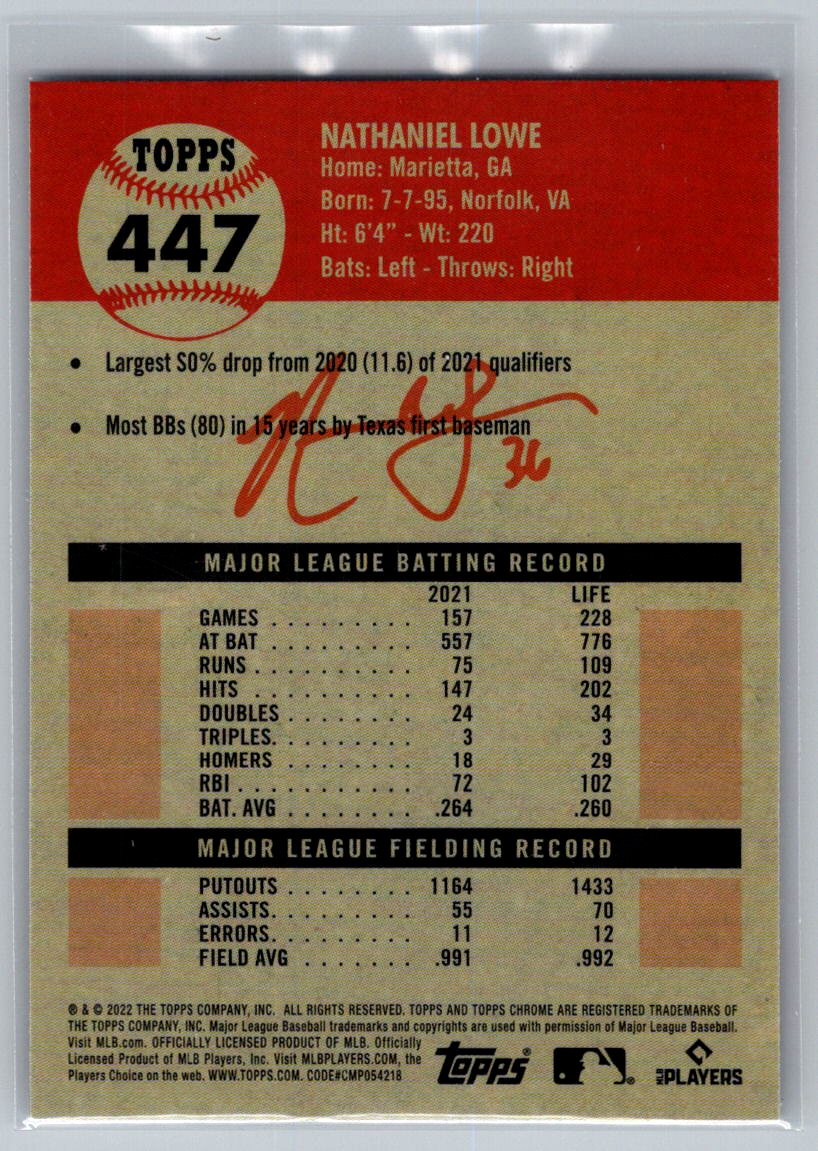 2022 Topps Chrome Platinum Anniversary #447 Nathaniel Lowe