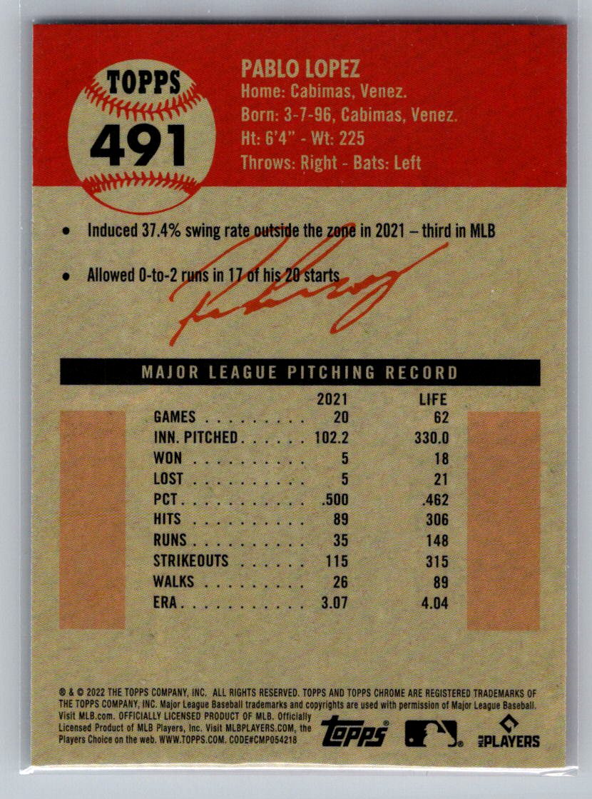 2022 Topps Chrome Platinum Anniversary #491 Pablo Lopez