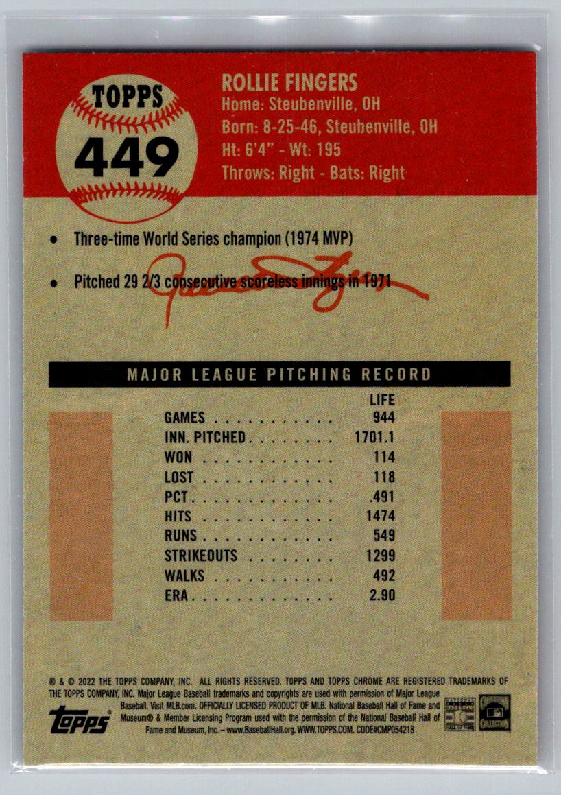 2022 Topps Chrome Platinum Anniversary #449 Rollie Fingers