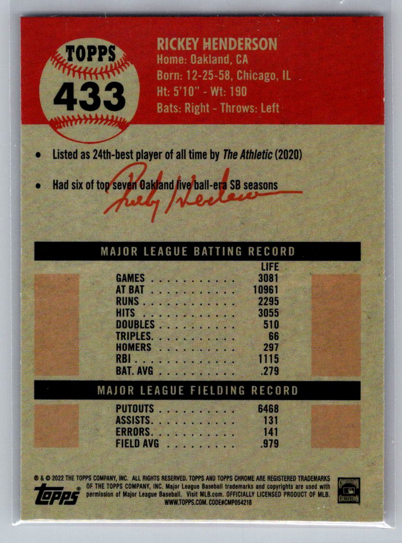 2022 Topps Chrome Platinum Anniversary #433 Rickey Henderson