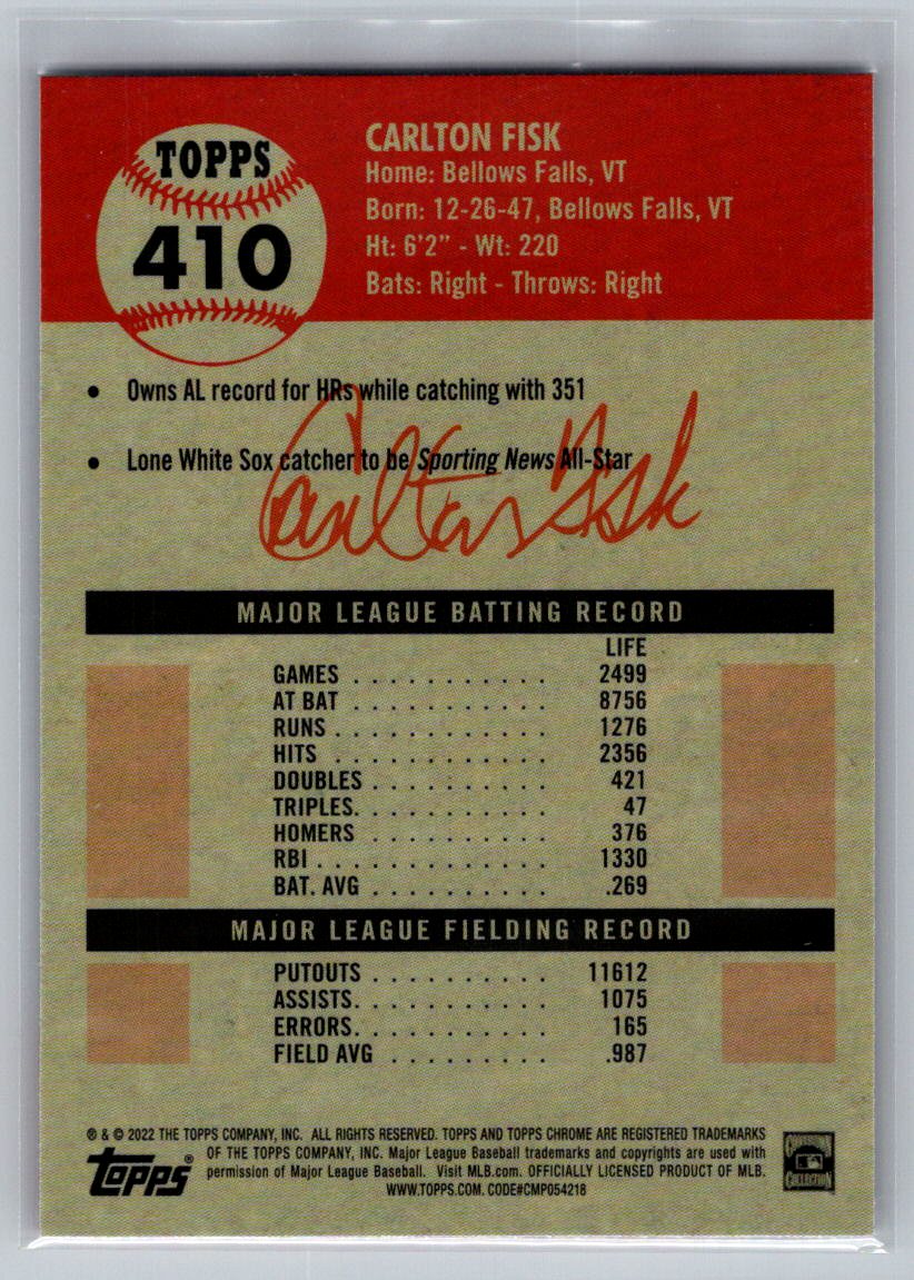 2022 Topps Chrome Platinum Anniversary #410 Carlton Fisk
