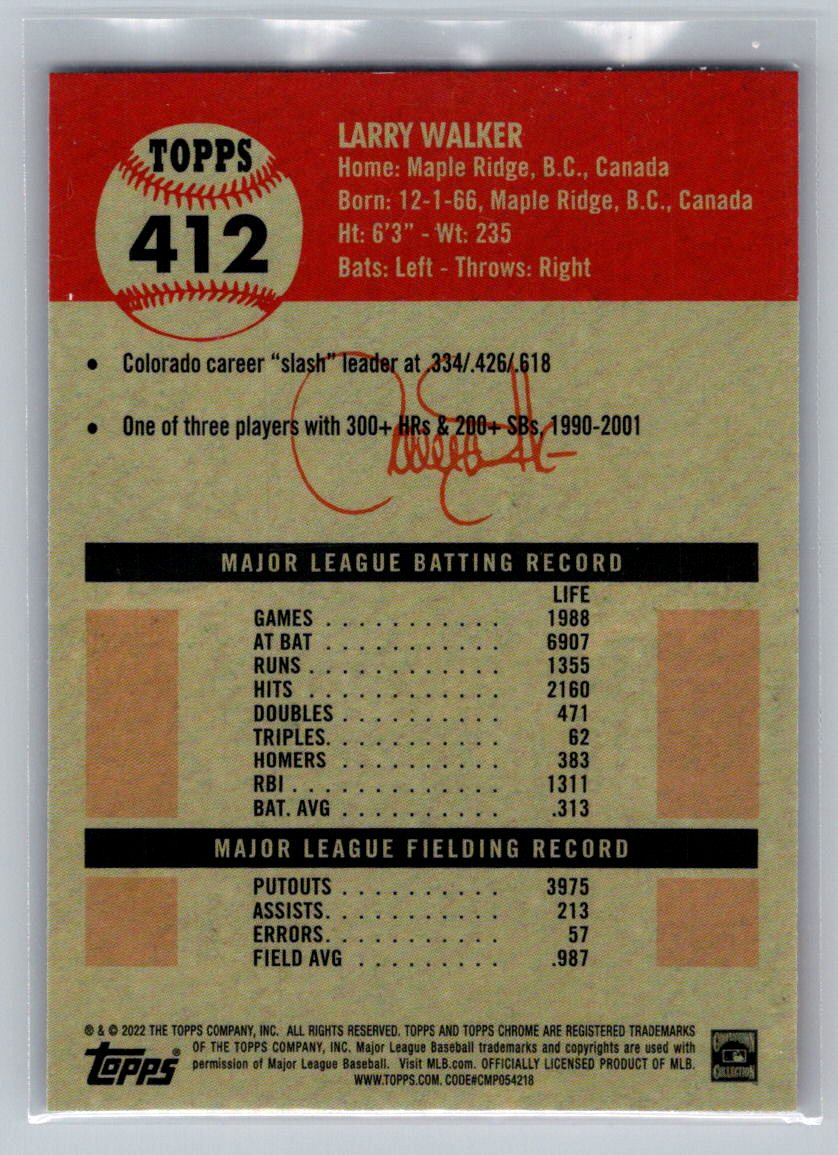 2022 Topps Chrome Platinum Anniversary #412 Larry Walker