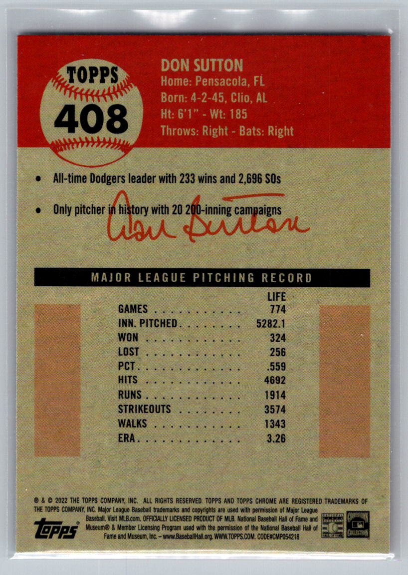 2022 Topps Chrome Platinum Anniversary #408 Don Sutton