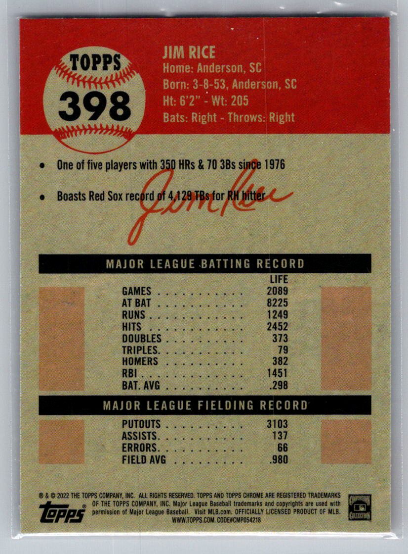 2022 Topps Chrome Platinum Anniversary #398 Jim Rice
