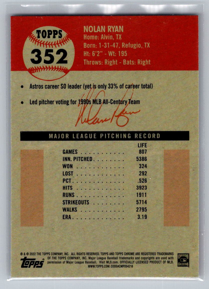 2022 Topps Chrome Platinum Anniversary #352 Nolan Ryan