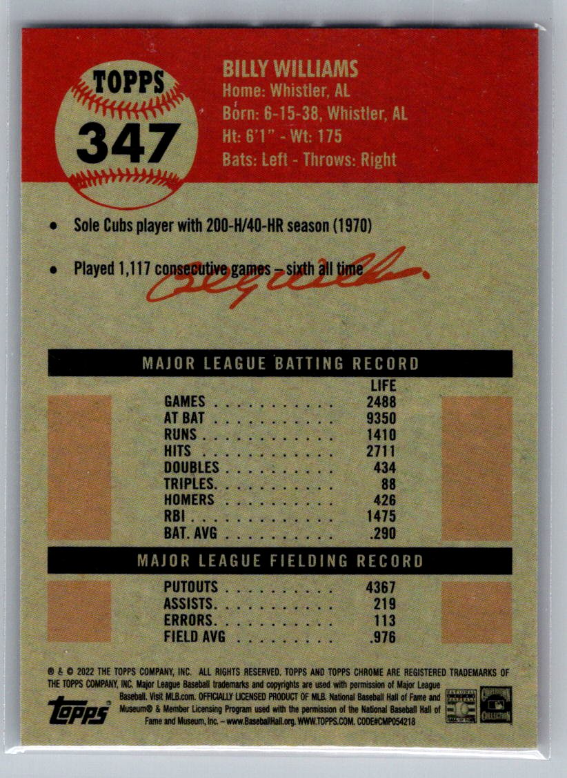 2022 Topps Chrome Platinum Anniversary #347 Billy Williams
