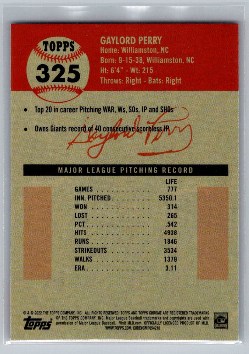 2022 Topps Chrome Platinum Anniversary #325 Gaylord Perry