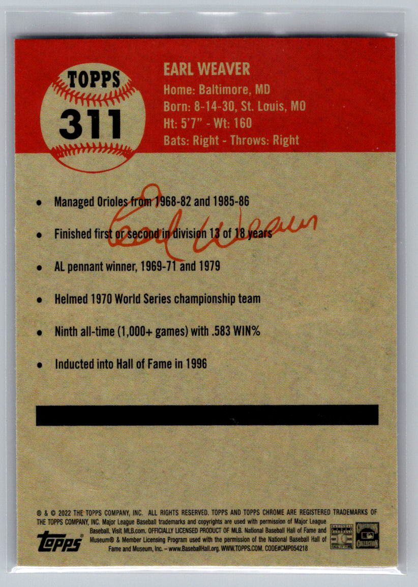 2022 Topps Chrome Platinum Anniversary #311 Earl Weaver