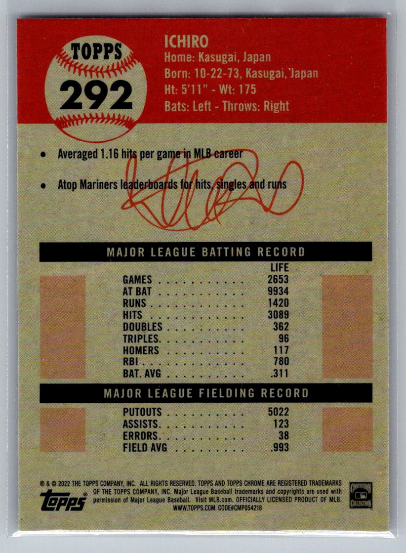 2022 Topps Chrome Platinum Anniversary #292 Ichiro