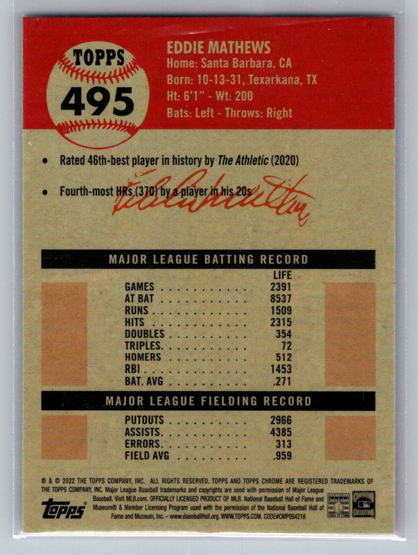2022 Topps Chrome Platinum Anniversary #495 Eddie Mathews