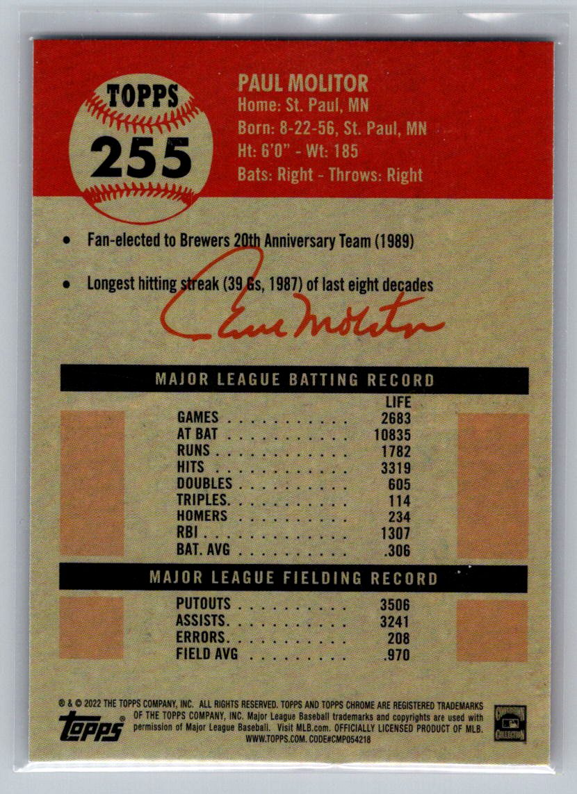 2022 Topps Chrome Platinum Anniversary #255 Paul Molitor