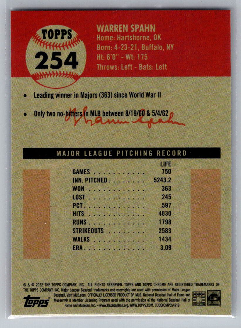 2022 Topps Chrome Platinum Anniversary #254 Warren Spahn