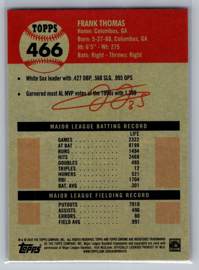 2022 Topps Chrome Platinum Anniversary #466 Frank Thomas
