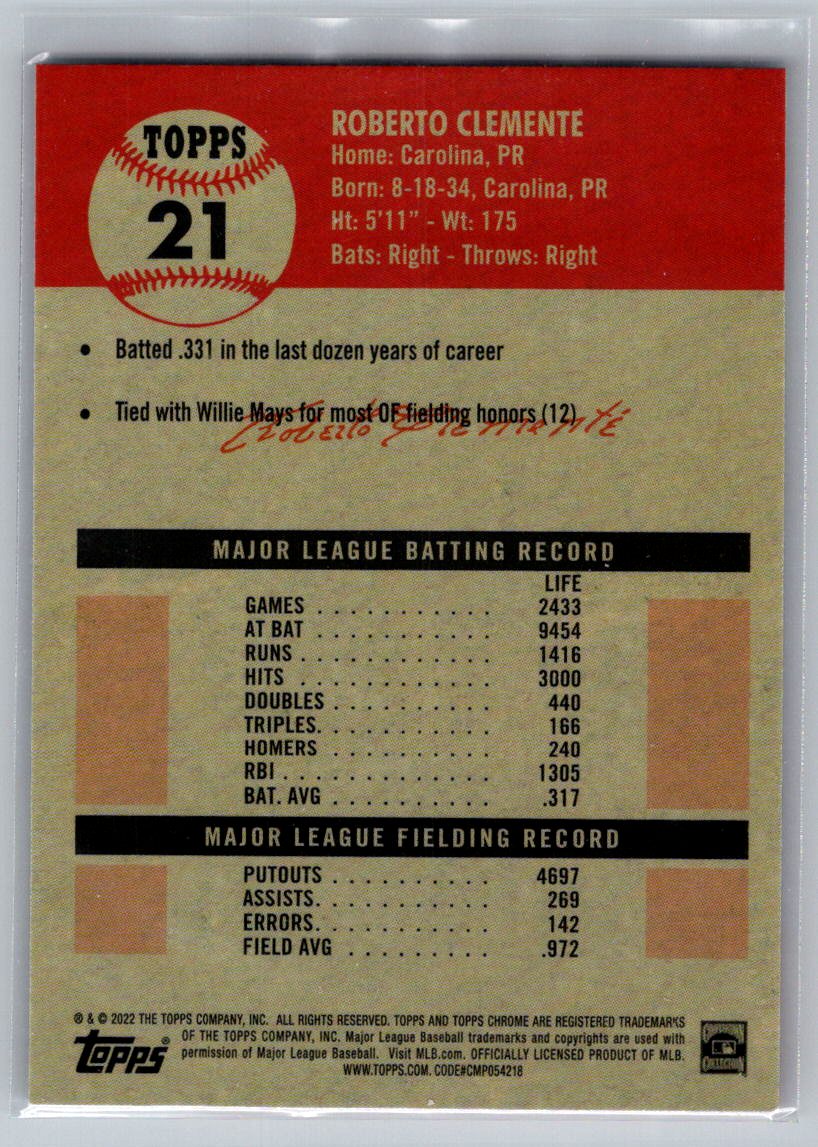 2022 Topps Chrome Platinum Anniversary #21 Roberto Clemente