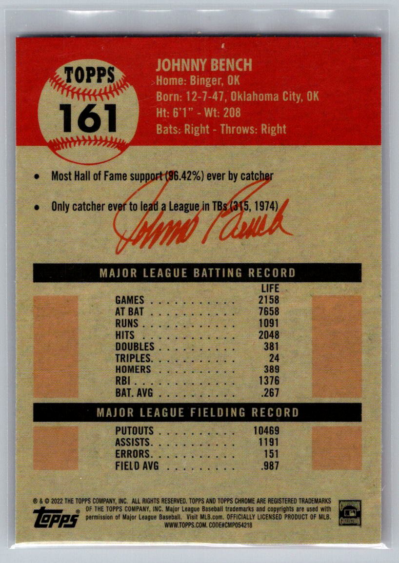 2022 Topps Chrome Platinum Anniversary #161 Johnny Bench
