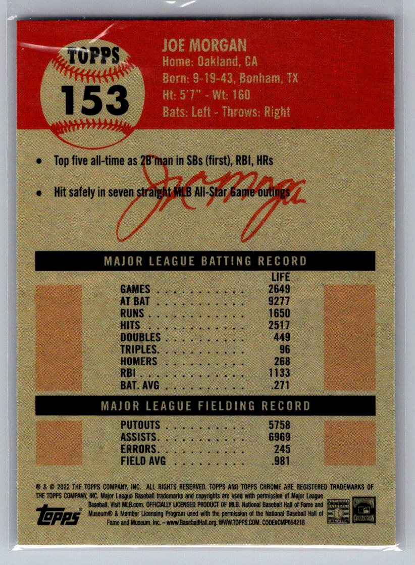 2022 Topps Chrome Platinum Anniversary #153 Joe Morgan