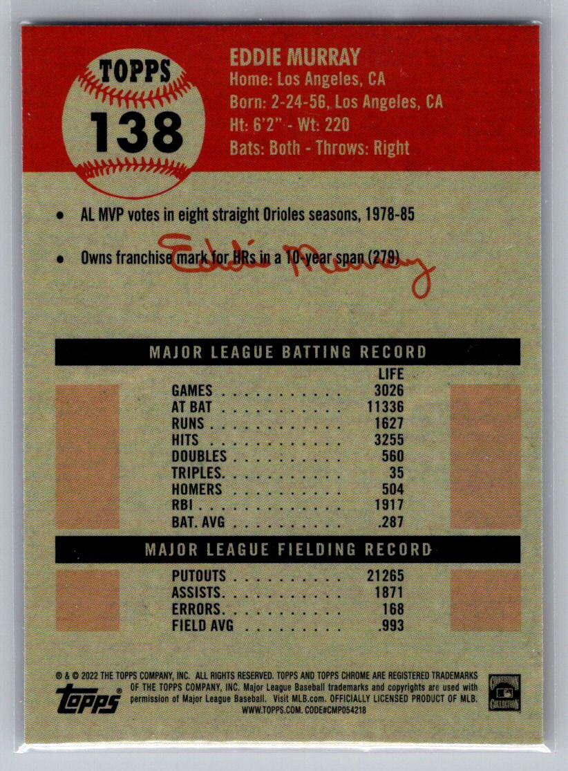 2022 Topps Chrome Platinum Anniversary #138 Eddie Murray