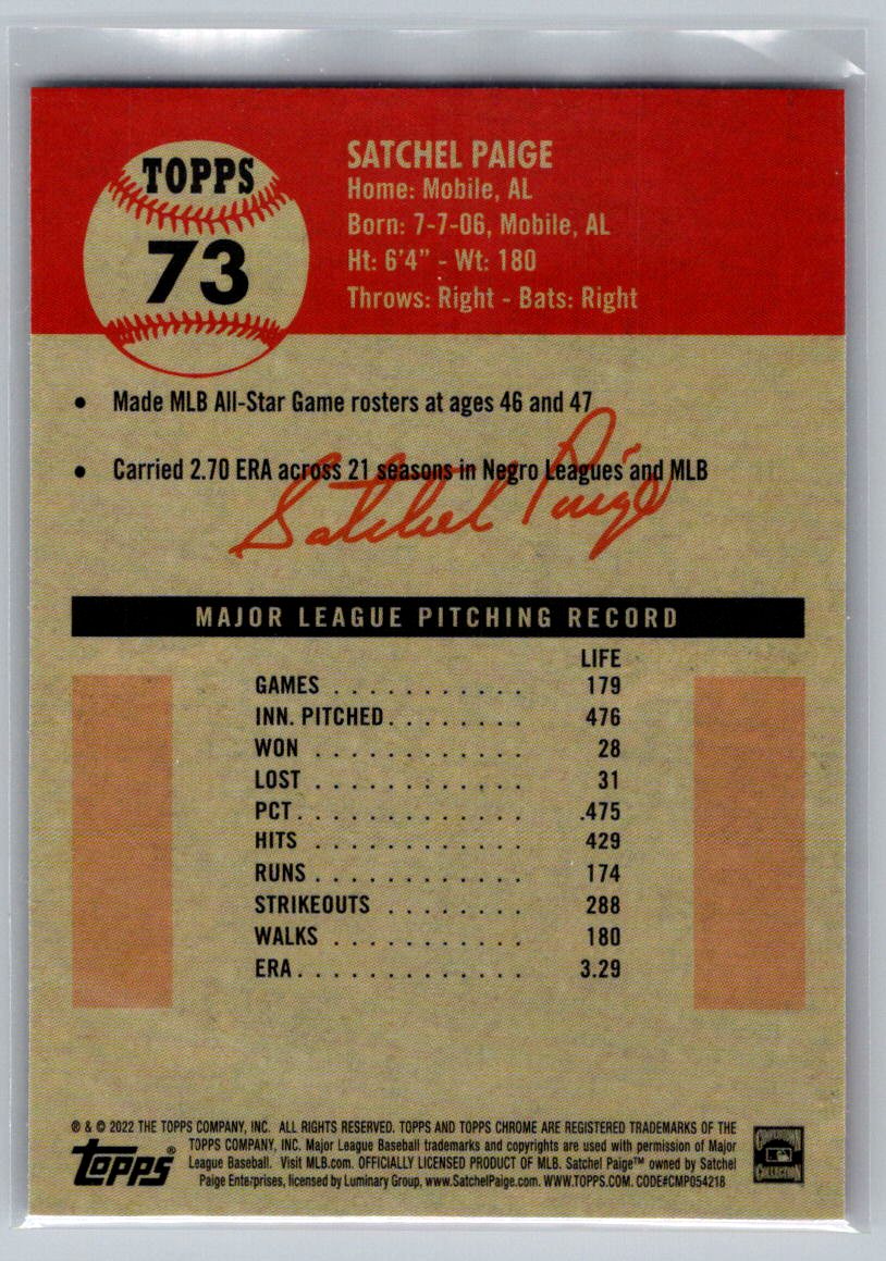 2022 Topps Chrome Platinum Anniversary #73 Satchel Paige