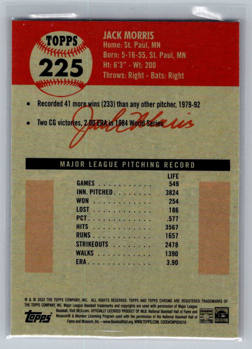 2022 Topps Chrome Platinum Anniversary #225 Jack Morris