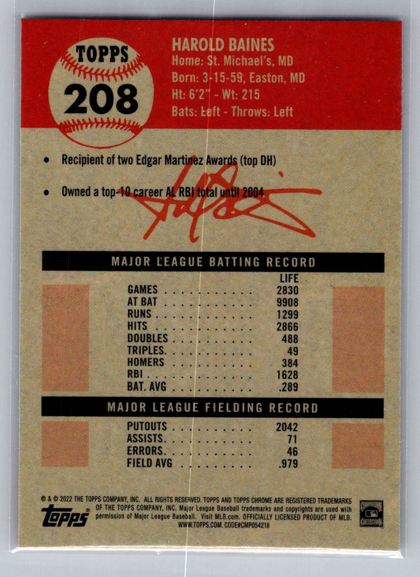 2022 Topps Chrome Platinum Anniversary #208 Harold Baines