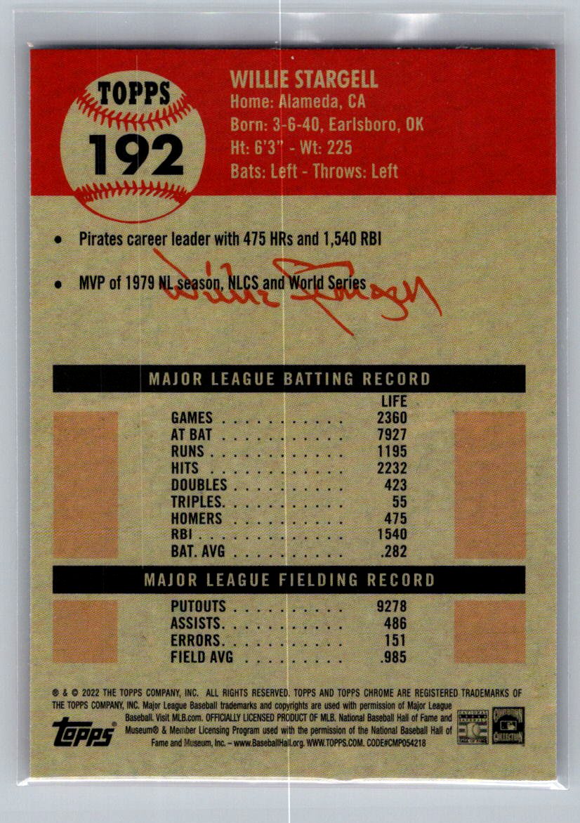 2022 Topps Chrome Platinum Anniversary #192 Willie Stargell