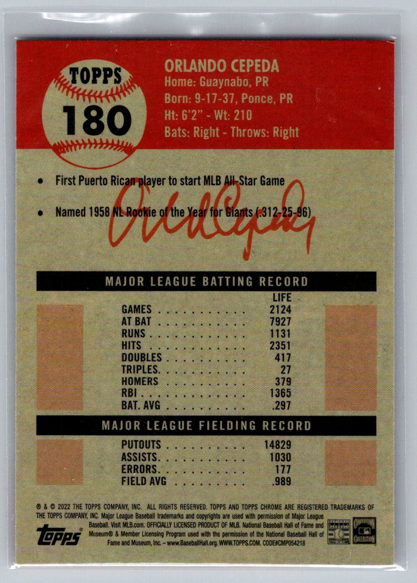 2022 Topps Chrome Platinum Anniversary #180 Orlando Cepeda