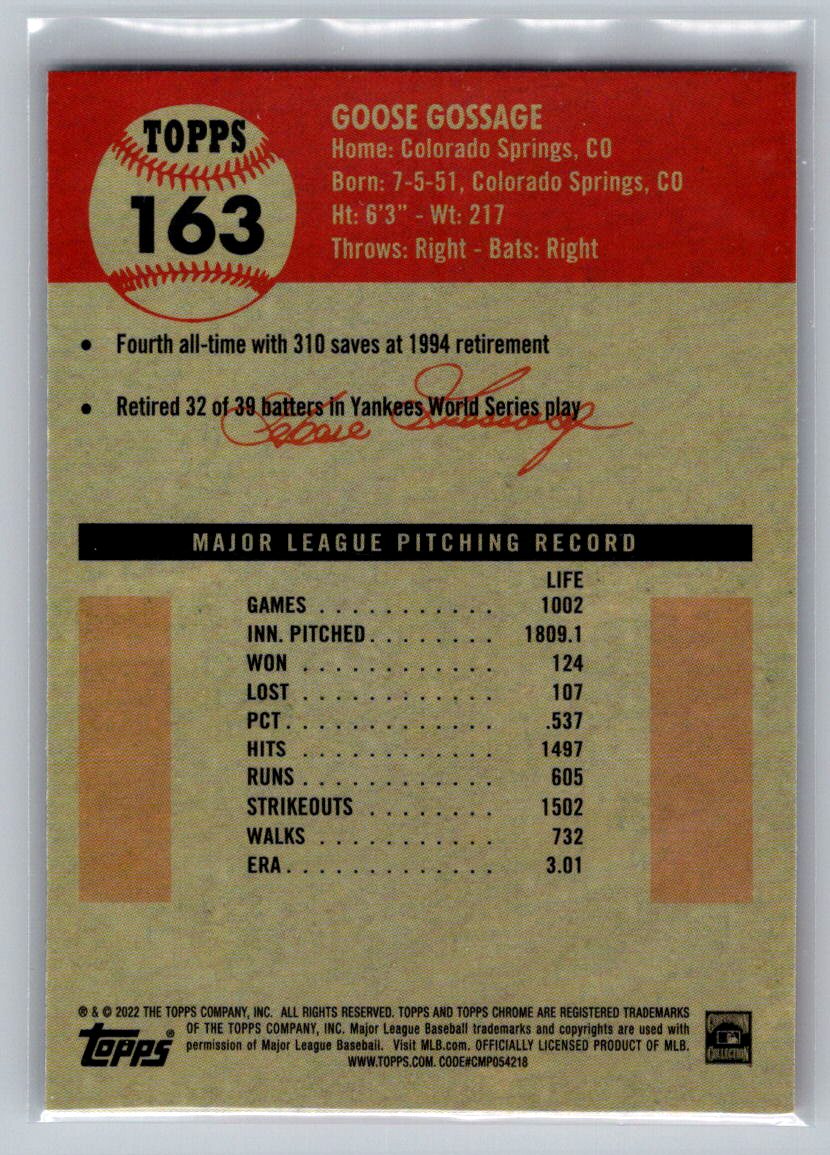 2022 Topps Chrome Platinum Anniversary #163 Goose Gossage