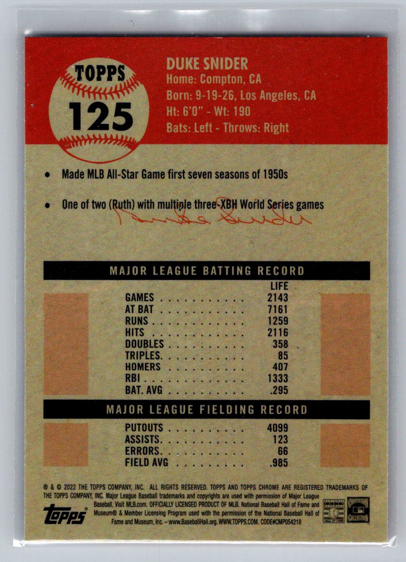 2022 Topps Chrome Platinum Anniversary #125 Duke Snider
