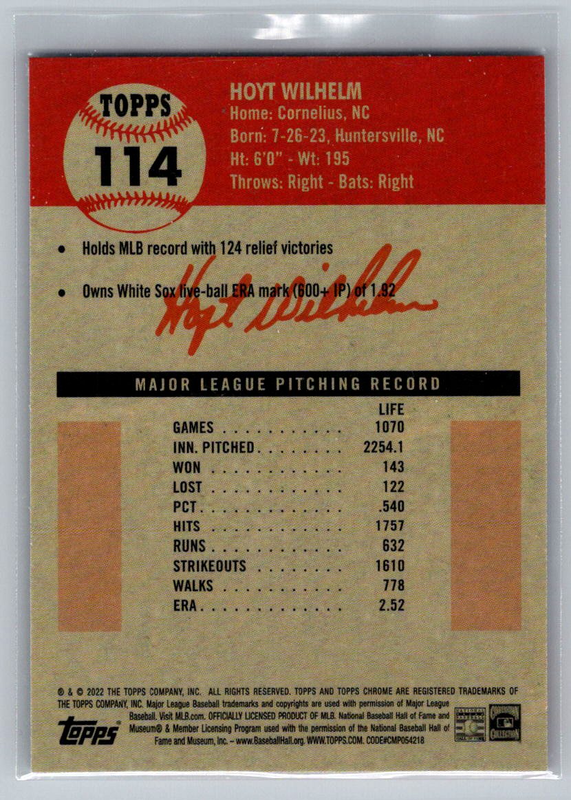 2022 Topps Chrome Platinum Anniversary #114 Hoyt Wilhelm