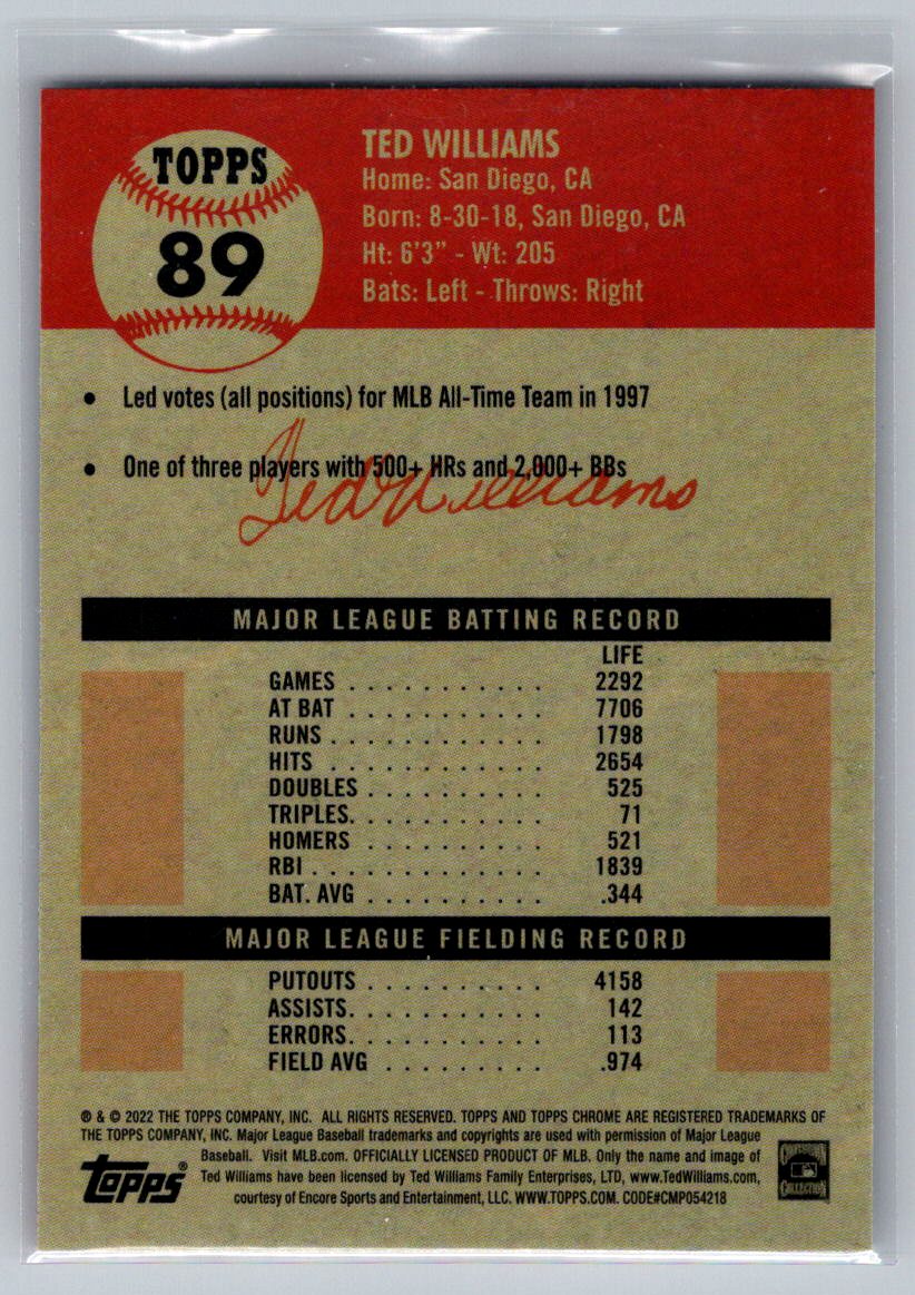 2022 Topps Chrome Platinum Anniversary #89 Ted Williams