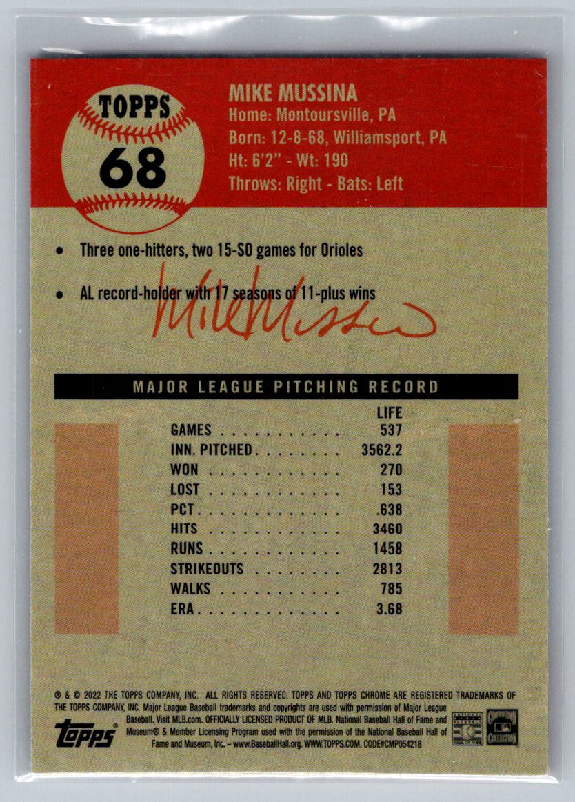 2022 Topps Chrome Platinum Anniversary #68 Mike Mussina