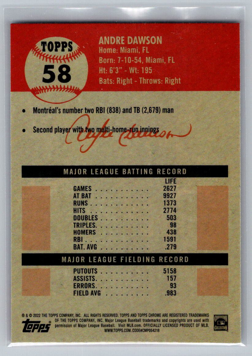 2022 Topps Chrome Platinum Anniversary #58 Andre Dawson