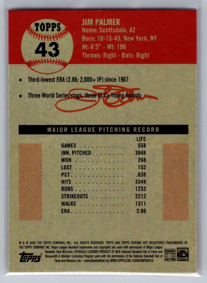2022 Topps Chrome Platinum Anniversary #43 Jim Palmer