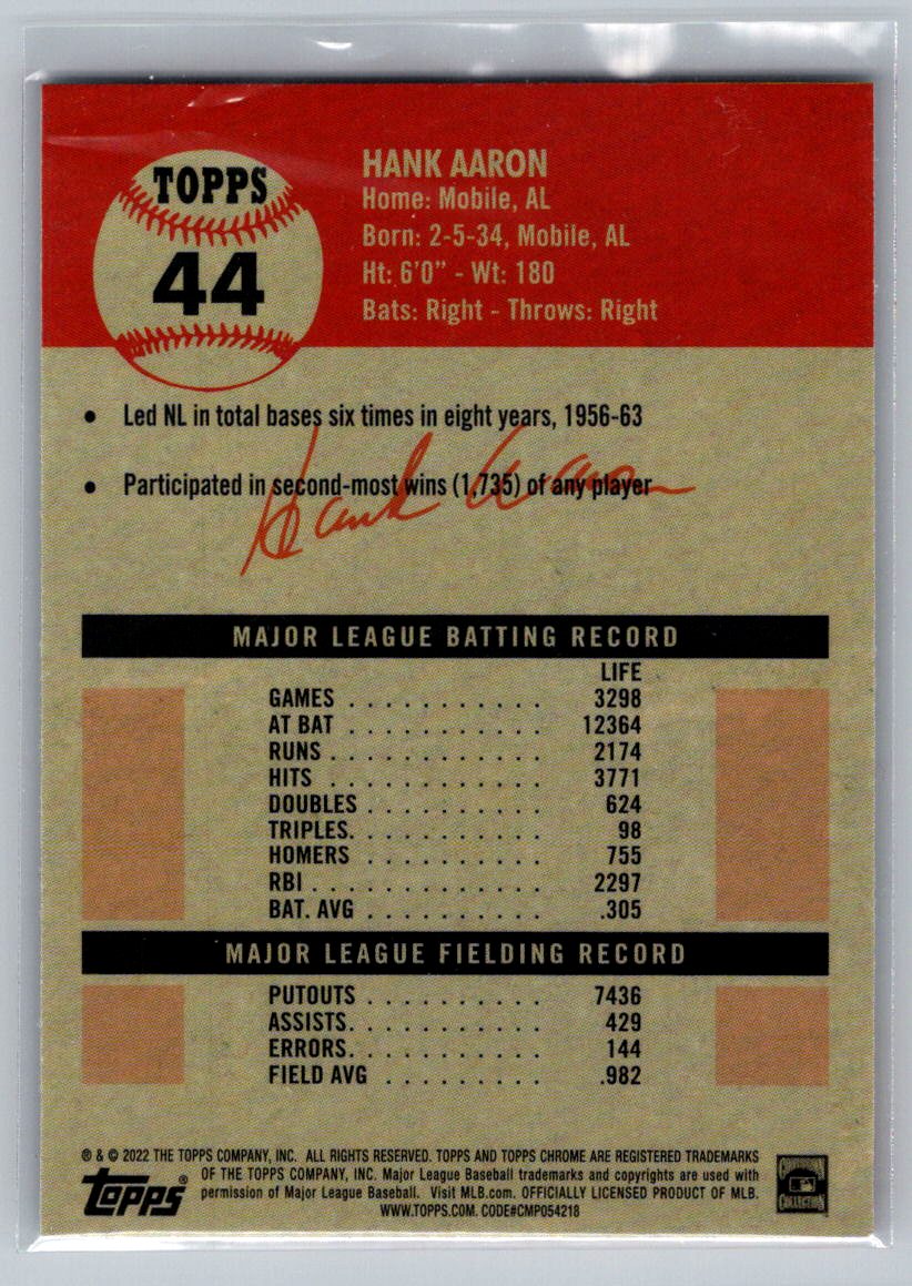 2022 Topps Chrome Platinum Anniversary #44 Hank Aaron