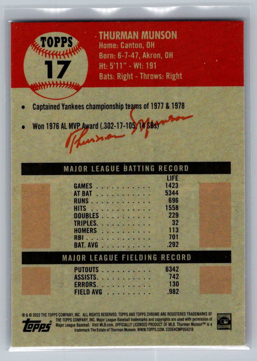 2022 Topps Chrome Platinum Anniversary #17 Thurman Munson