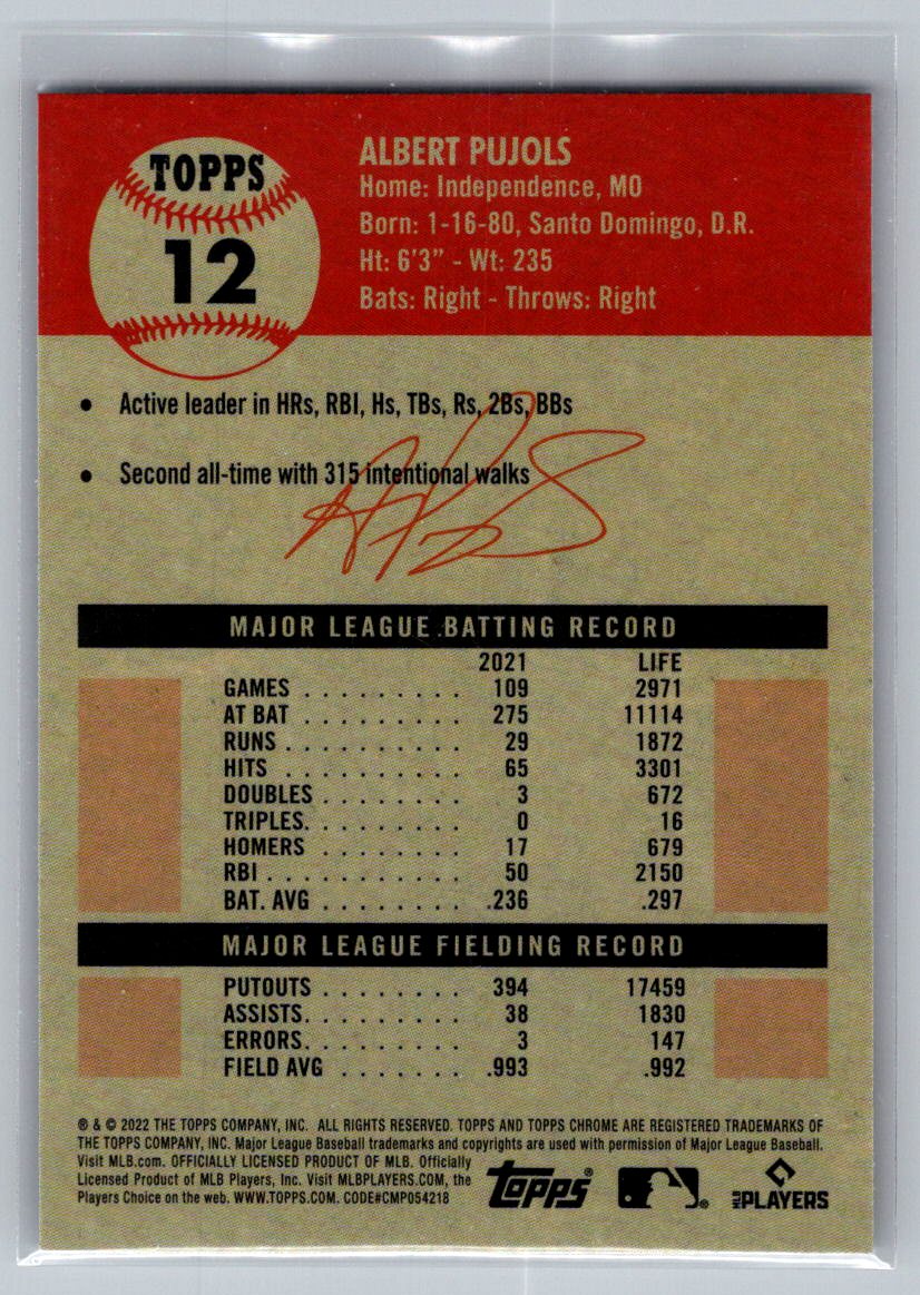 2022 Topps Chrome Platinum Anniversary #12 Albert Pujols