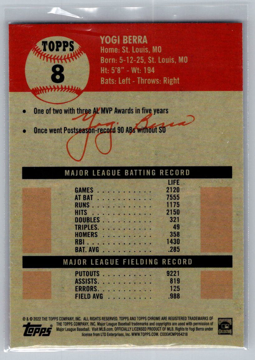 2022 Topps Chrome Platinum Anniversary #8 Yogi Berra