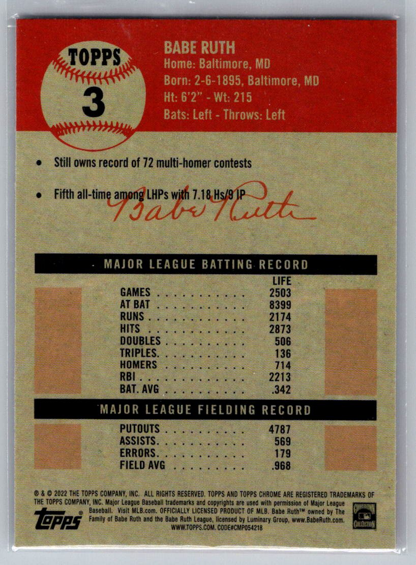2022 Topps Chrome Platinum Anniversary #3 Babe Ruth