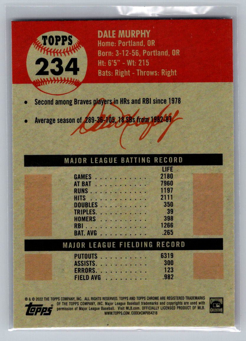 2022 Topps Chrome Platinum Anniversary #234 Dale Murphy