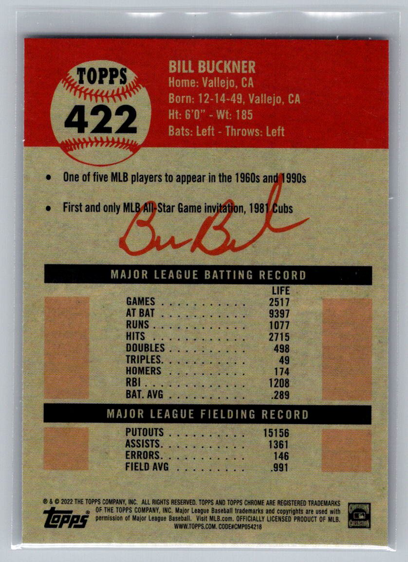 2022 Topps Chrome Platinum Anniversary #422 Bill Buckner