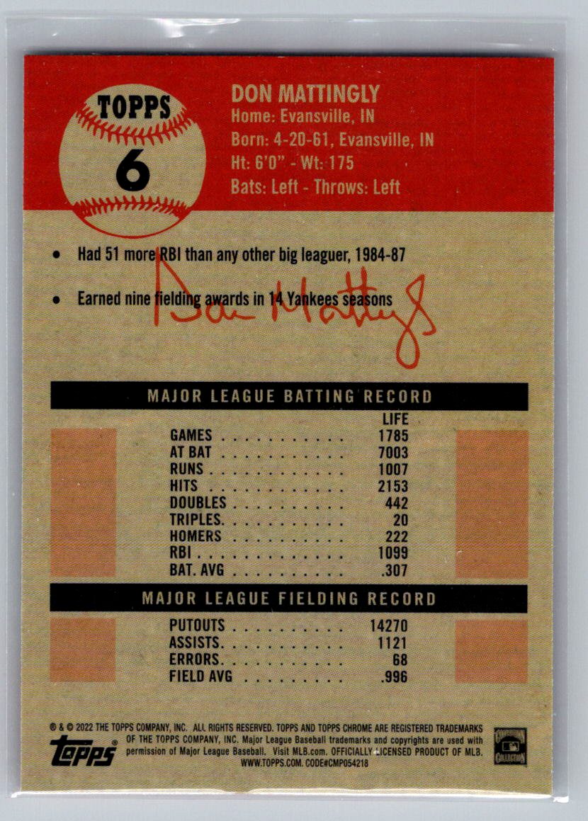 2022 Topps Chrome Platinum Anniversary #6 Don Mattingly